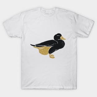 Cute Duck Woodcut Printing Style For Mom and Dad T-Shirt